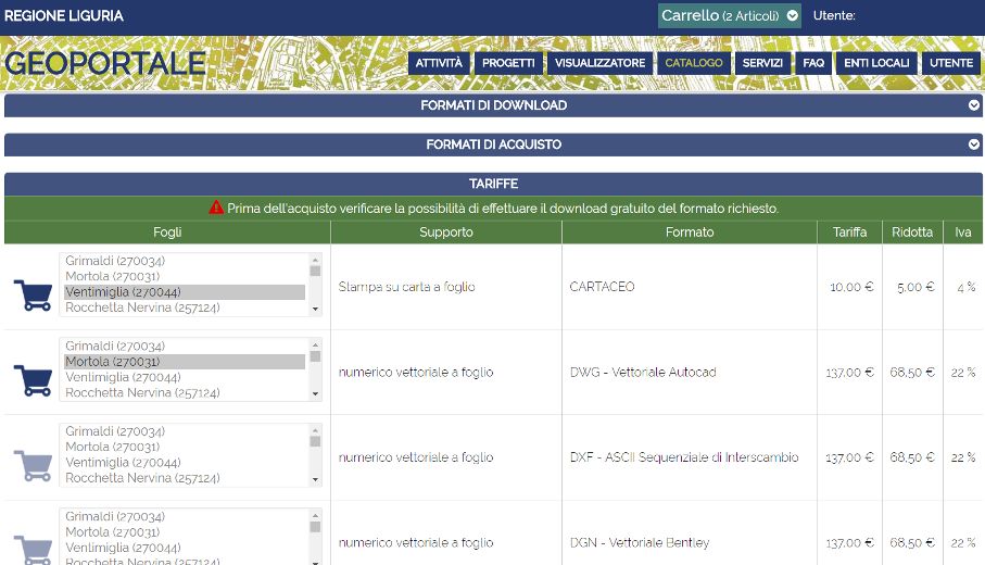 Servizio d&#039;acquisto delle Cartografie